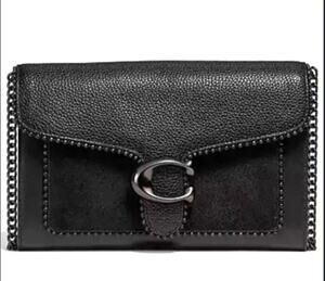 Coach 6908 Tabby Chain Clutch Black Leather Suede Beadchain Crossbody Bag